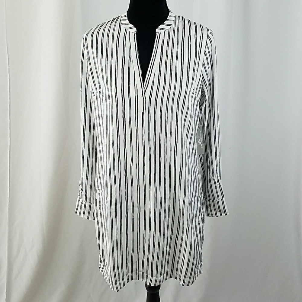 Tart women XS long‎ sleeve tunic v-neck white strip